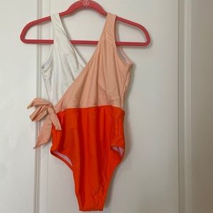 one piece color blocking bathing suit